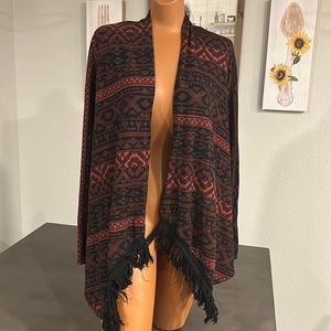 Aztec Print Fringe Cardigan